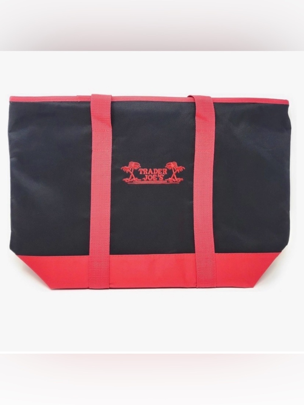 Trader Joe's Black and Red Duffel Tote Bag